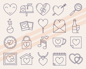 Additional Valentine's Day-themed vector icons featuring various romantic and celebratory items