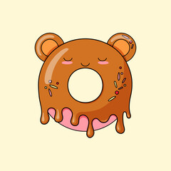 Cute donut in the form of an animal, bear or monkey. Sweet food, dessert. Colorful flat vector illustration