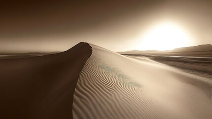 "A Serene Desert Landscape in Warm Sepia Tones with Rolling Sand Dunes"