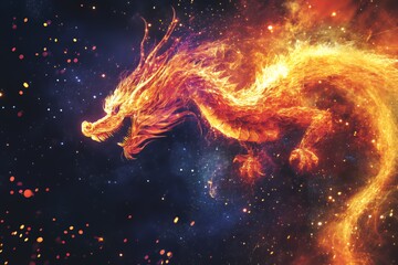 Fiery Dragon Soaring Through Cosmic Nebula