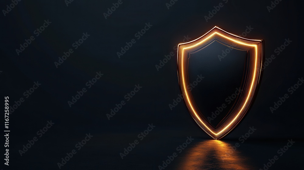 Poster elegant glowing shield on dark background representing protection, security, and safety for digital 