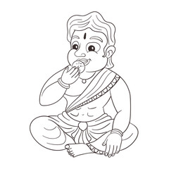 line Art of Bheem Character eating ladoo.