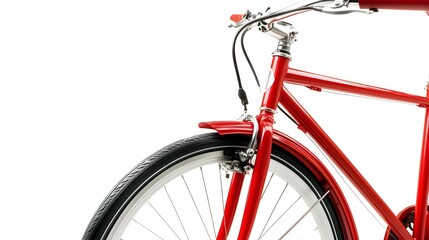 Fototapeta premium A vibrant red bicycle front section is displayed