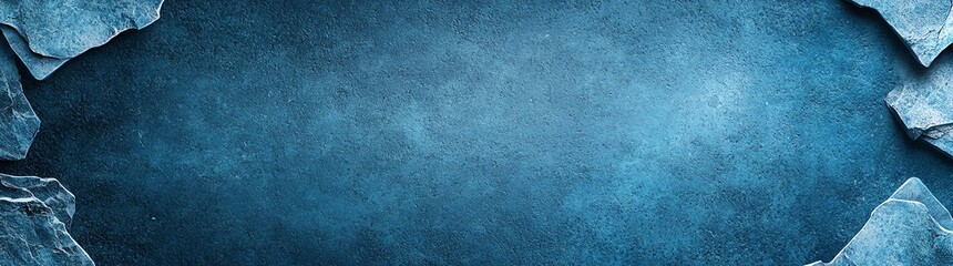 Abstract blue textured background with scattered pieces of ice on edges, offering a cool, wintery aesthetic ideal for creative and design projects.