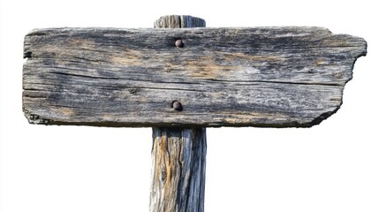 Isolated on a white background, an empty old wooden signboard
