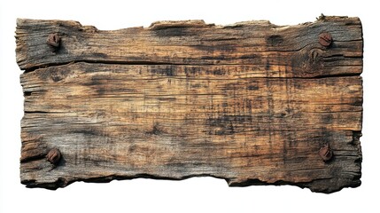 Isolated on a white background, an empty old wooden signboard
