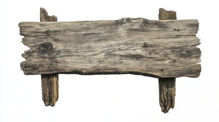 Isolated on a white background, an empty old wooden signboard
