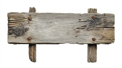 Isolated on a white background, an empty old wooden signboard
