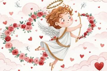 Fototapeta premium Seamless Pattern Valentine Angel with heart.