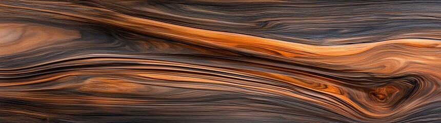 Abstract wood texture with swirling patterns in shades of brown and orange, ideal for backgrounds and design projects, showcasing natural beauty and intricate details.