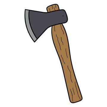 Hand drawn cartoon axe on white background.