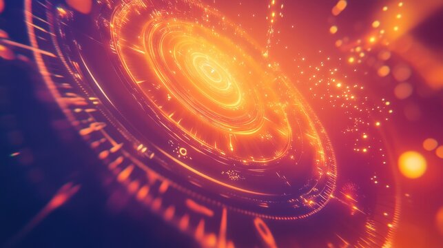 Abstract Futuristic Orange and Red Glowing Circular Technology Design Background