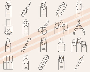 Additional manicure-themed vector icons featuring various nail care and beauty items
