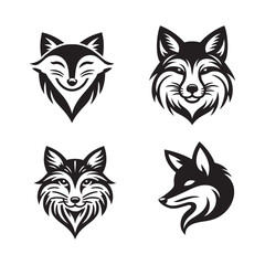 Fox Face Silhouette Vector Set – Elegant Wildlife Portraits in Black and White