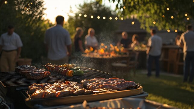 Outdoor bbq gathering backyard food photography evening close-up culinary experience - Powered by Adobe