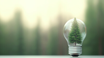 light bulb containing green tree symbolizes sustainability and nature. This creative concept highlights importance of environmental awareness and innovation