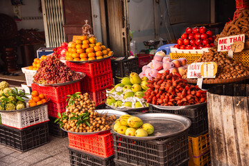 Traditional Vietnam street fruit vendor