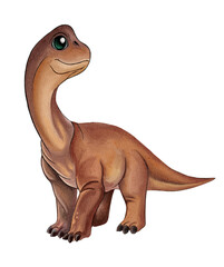 cute cartoon brachiosarus.Watercolor illustration isolated on white background.