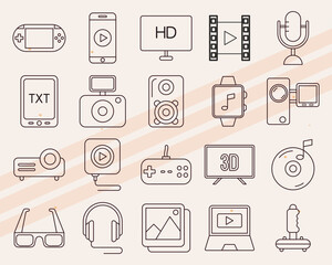 Additional multimedia-themed vector icons featuring various digital media and entertainment elements