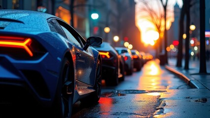 Luxury Supercars Line Up at Sunset