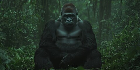 Majestic Silverback Gorilla in Lush Green Forest - Power and Intelligence Personified | Ultra-Detailed Wildlife Portrait