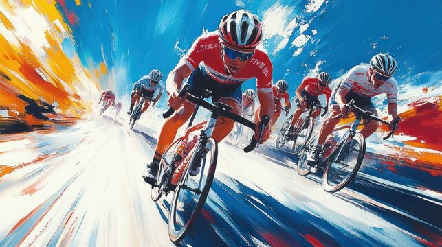 Vibrant Abstract Cycling Race Action Illustration with Dynamic Motion and Energy