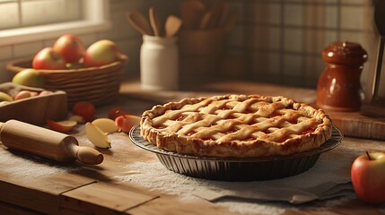 Baking a delicious pie in a cozy kitchen food photography warm atmosphere natural lighting