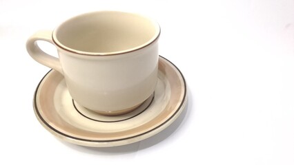 Brown Striped White Ceramic Tea Cup