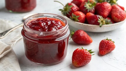 jam, jam in a jar, from strawberries, blackberries, cranberries, cherries, apricots on a white background