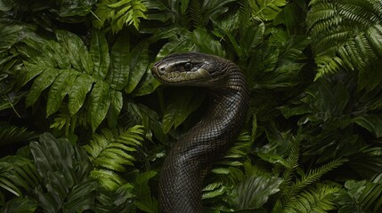 Obraz premium Majestic King Cobra Ready to Strike in Enchanting Greenery