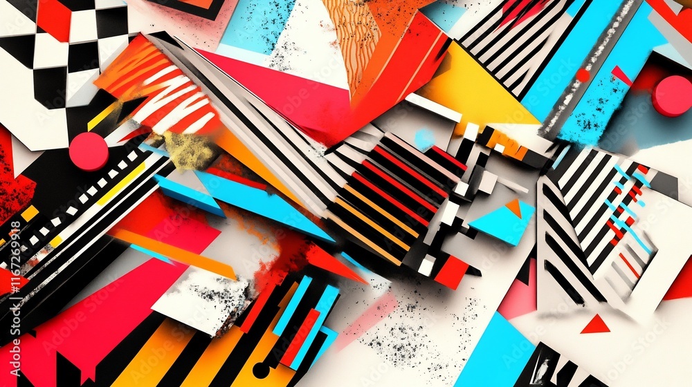 Poster geometric abstract design with vibrant shapes.