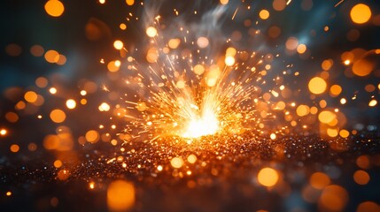 Sparkling Fire Sparks Glimmering On Dark Glitter