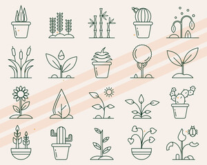 Additional plant-themed vector icons featuring various types of plants and nature elements