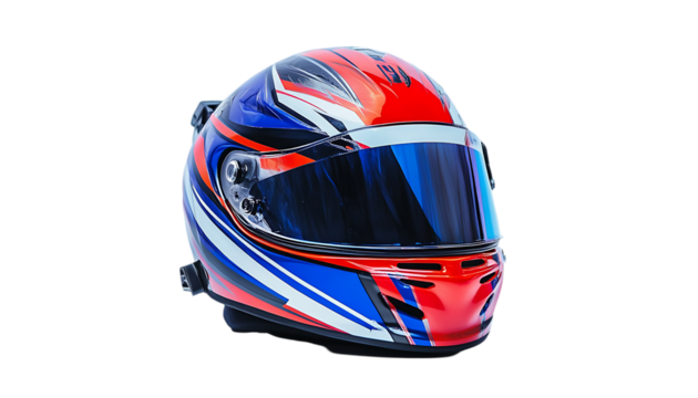 A colorful racing helmet designed for motorsport safety and performance.