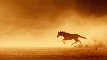 Fototapeta premium Graceful Antelope in Full Sprint: Capturing Speed and Agility in the Savannah Wilderness