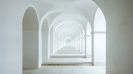Long white arches create an infinite corridor.