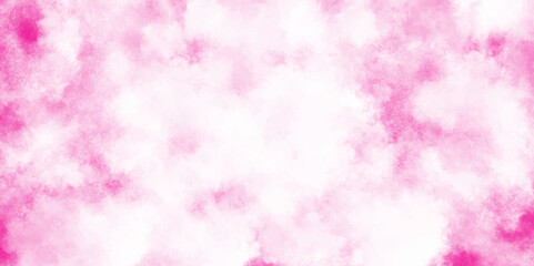 Fototapeta premium Grunge frame Soft pink watercolor background, summer winter day and pattern clouds backdrop pink color, Ink effect light magenta color shades gradient illustration on textured paper background.