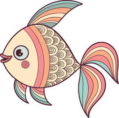 A stylized fish, depicted in a vibrant rainbow of colors