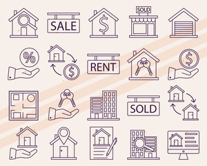 Additional real estate-themed vector icons featuring various property and housing elements