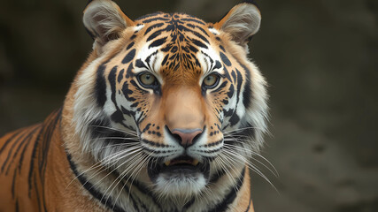 a tiger with a very large, black and white face and a green background is shown in this image, David Imms, sumatraism, animal photography, a jigsaw puzzle