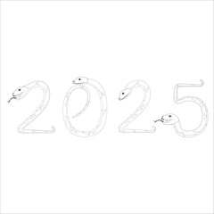 Chinese 2025 Contour White and Black New Year Numeric. Zodiac Asia Silhouette Snake