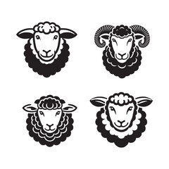 Sheep Face Silhouette Vector Set - Farm Animal Illustration Pack