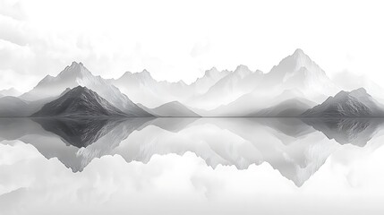 "Misty Black and White Mountain Landscape Under Dramatic Sky"