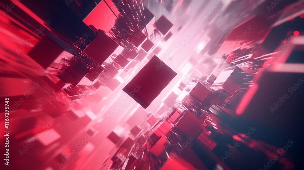 Poster Red cubes in dynamic motion.