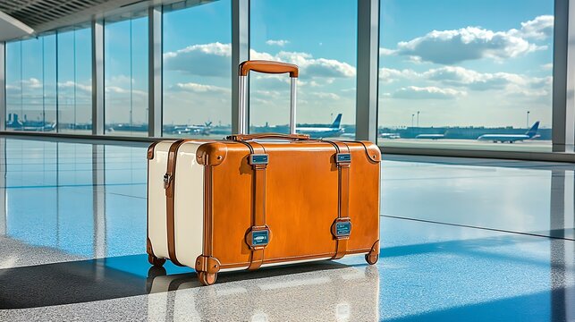 innovation from the past, Vintage Travel Suitcase at Modern Airport Terminal - Powered by Adobe