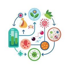 Fototapeta premium Different types of virus and bacteria set collection. Collection of Microbiology's flat design