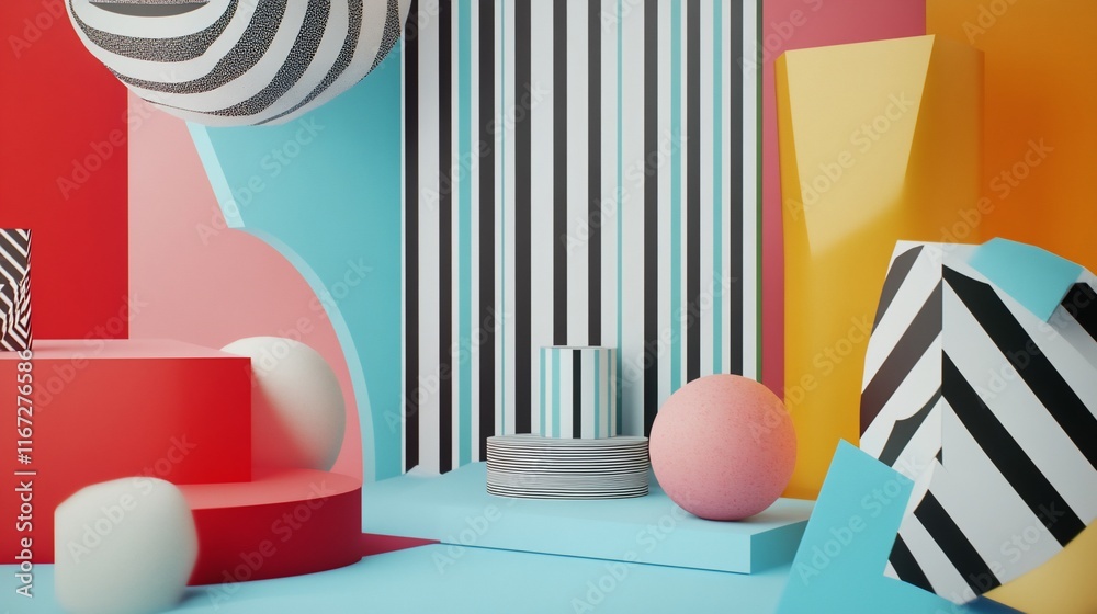 Poster Geometric shapes and colors creating abstract scene.