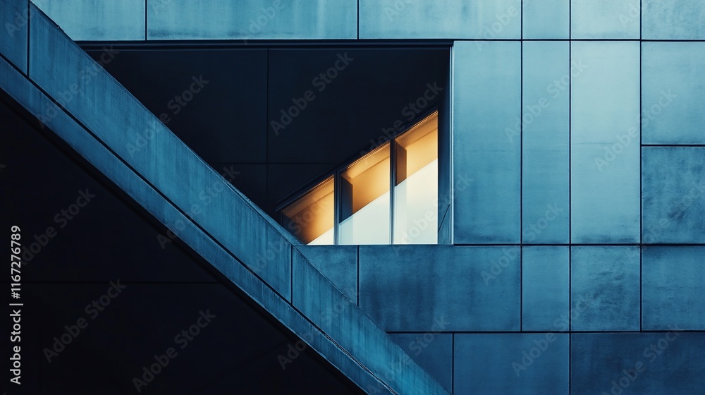 Aufkleber Modern facade with angular lines and lit window.