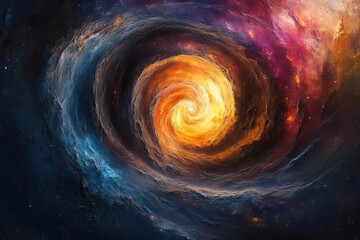 colorful spiral galaxy depicted with vivid hues and textures swirling patterns creating a sense of depth and cosmic wonder