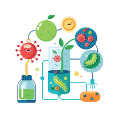 Different types of virus and bacteria set collection. Collection of Microbiology's flat design